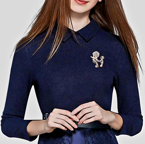 New 18k gold plated crystal poodle bow necklace/brooch - Picture 12 of 16